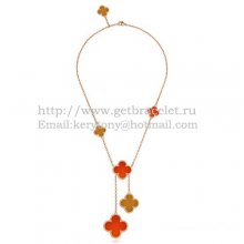 Van Cleef & Arpels Magic Alhambra Necklace Pink Gold 6 Motifs With Tiger's Eye Onyx Mother Of Pearl