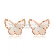 Van Cleef & Arpels Sweet Alhambra Butterfly Earrings Pink Gold With White Mother Of Pearl