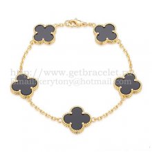 Van Cleef & Arpels Vintage Alhambra Bracelet 5 Motifs Yellow Gold With Black Agate Mother Of Pearl