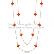 Van Cleef & Arpels Vintage Alhambra Necklace Pink Gold 10 Motifs With Carnelian Mother Of Pearl