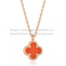 Van Cleef & Arpels Sweet Alhambra Pendant Pink Gold With Carnelian Mother Of Pearl 9mm