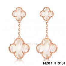 Imitation Van Cleef & Arpels Alhambra Pink Gold Earrings White Mother Of Pearl