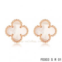 Imitation Van Cleef & Arpels Clover White Mother Of Pearl Pink Gold Earrings