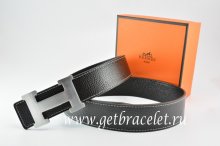 Hermes Reversible Belt Black/Black Togo Calfskin With 18k Silver H Buckle