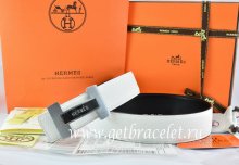 Hermes Reversible Belt White/Black Togo Calfskin With 18k Silver Logo H Buckle