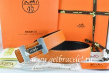 Hermes Reversible Belt Orange/Black Togo Calfskin With 18k Silver Logo H Buckle