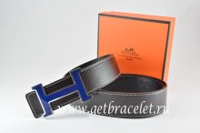 Hermes Reversible Belt Black/Black Togo Calfskin With 18k Black Blue Logo H Buckle
