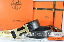 Hermes Reversible Belt Black/Black Snake Stripe Leather With 18K Drawbench Gold H Buckle