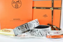 Hermes Reversible Belt White/Black Snake Stripe Leather With 18K Silver Big H Buckle