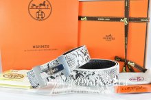 Hermes Reversible Belt White/Black Snake Stripe Leather With 18K Silver H Logo Buckle