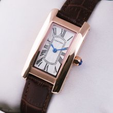 Cartier Tank Americaine small womens watch W2607456 18K pink gold brown leather strap