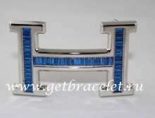 Hermes Reversible Belt 18k Silver With Blue Diamonds H Buckle