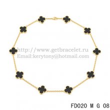 VCA Vintage Alhambra Necklace Yellow Gold 10 Motifs Black Agate Mother of Pearl 45cm