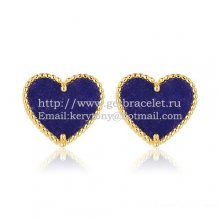 Van Cleef & Arpels Sweet Alhambra Heart Earrings Yellow Gold With Lapis Stone Mother Of Pearl