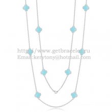 Van Cleef & Arpels Vintage Alhambra Necklace White Gold 10 Motifs With Turquoise Mother Of Pearl