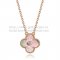 Van Cleef & Arpels Vintage Alhambra Pendant Pink Gold With Gray Mother Of Pearl Round Diamonds