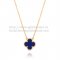 Van Cleef & Arpels Vintage Alhambra Pendant Yellow Gold With Lapis Stone Mother Of Pearl 15mm