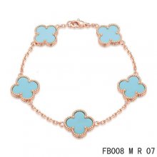 Cheap Van Cleef & Arpels Alhambra Bracelet In Pink With 5 Blue Clover