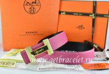 Hermes Reversible Belt Pink/Black Togo Calfskin With 18k Gold Logo H Buckle