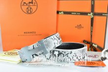Hermes Reversible Belt White/Black Snake Stripe Leather With 18K Silver H Buckle