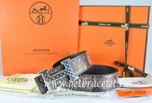 Hermes Reversible Belt Brown/Black Snake Stripe Leather With 18K Silver Plates Strip H Buckle