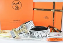Hermes Reversible Belt White/Black Snake Stripe Leather With 18K Gold Spot Stripe H Buckle