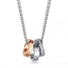 Cartier Love Necklace White Gold Chain With Three 18K Gold Rings