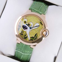 Ballon Bleu de Cartier medium pink gold watch pattern dial green leather strap