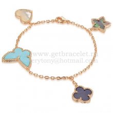 Van Cleef & Arpels Lucky Alhambra 4 Motifs Bracelet Pink Gold With Stone Combination