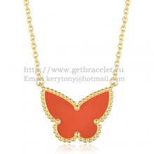 Van Cleef Arpels Lucky Alhambra Butterfly Pendant Yellow Gold With Carnelian Mother Of Pearl