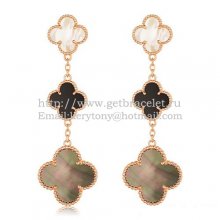 Van Cleef & Arpels Magic Alhambra 3 Motifs Earrings Pink Gold With Stone Combination
