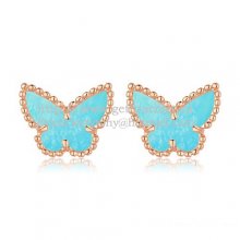 Van Cleef & Arpels Sweet Alhambra Butterfly Earrings Pink Gold With Turquoise Mother Of Pearl