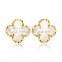 Van Cleef & Arpels Sweet Alhambra Earrings 15mm Yellow Gold With White Mother Of Pearl