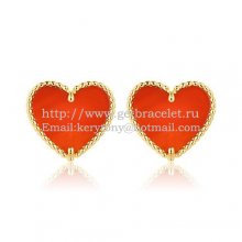 Van Cleef & Arpels Sweet Alhambra Heart Earrings Yellow Gold With Carnelian Mother Of Pearl