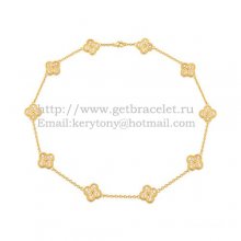 Van Cleef & Arpels Vintage Alhambra Long Necklace Yellow Gold 10 Motifs With Pave Diamonds