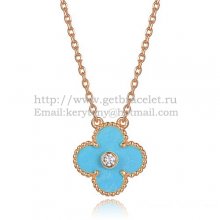 Van Cleef & Arpels Vintage Alhambra Pendant Pink Gold With Turquoise Mother Of Pearl Round Diamonds
