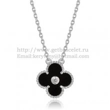 Van Cleef & Arpels Vintage Alhambra Pendant White Gold With Black Agate Mother Of Pearl Round Diamonds