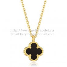 Van Cleef & Arpels Sweet Alhambra Pendant Yellow Gold With Black Agate Mother Of Pearl 9mm