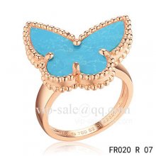 Fake Van Cleef Alhambra Ring In Pink Gold With Turquoise