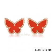 Fake Van Cleef & Arpels Butterflies Carnelian Pink Gold Earrings