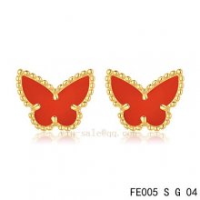 Cheap Van Cleef & Arpels Butterflies Carnelian Yellow Gold Earrings
