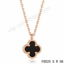 Cheap Van Cleef & Arpels Vintage Alhambra Pendant In Pink Gold With Onyx