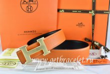 Hermes Reversible Belt Orange/Black Togo Calfskin With 18k Drawbench Gold H Buckle