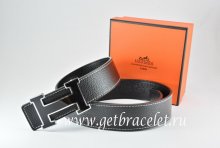 Hermes Reversible Belt Black/Black Togo Calfskin With 18k Black Silver H Buckle