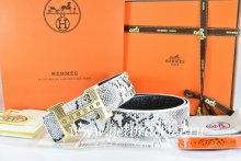 Hermes Reversible Belt White/Black Snake Stripe Leather With 18K Gold Stripe Logo H Buckle