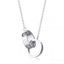 Cartier Love Necklace In 18K White Gold With Two Rings With 3 Diamonds