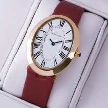 Cartier Baignoire 18K pink gold womens watch replica crimson satin strap