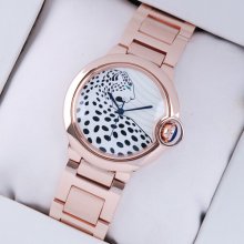 Ballon Bleu de Cartier medium swiss watch 18kt pink gold leopard-print dial