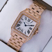 Cartier Santos Demoiselle 18K pink gold diamond swiss watch for women