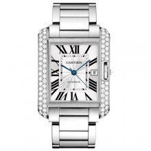 Cartier Tank Anglaise extra large diamond bezel 18K white gold mens watch WT100010